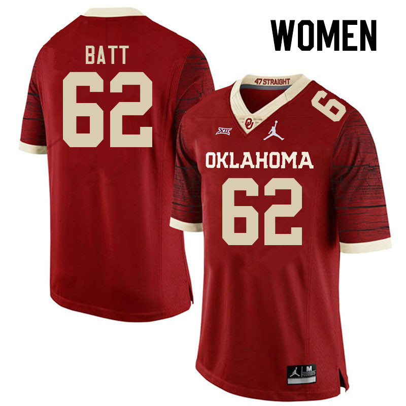 Women #62 Drew Batt Oklahoma Sooners College Football Jerseys Stitched Sale-Retro